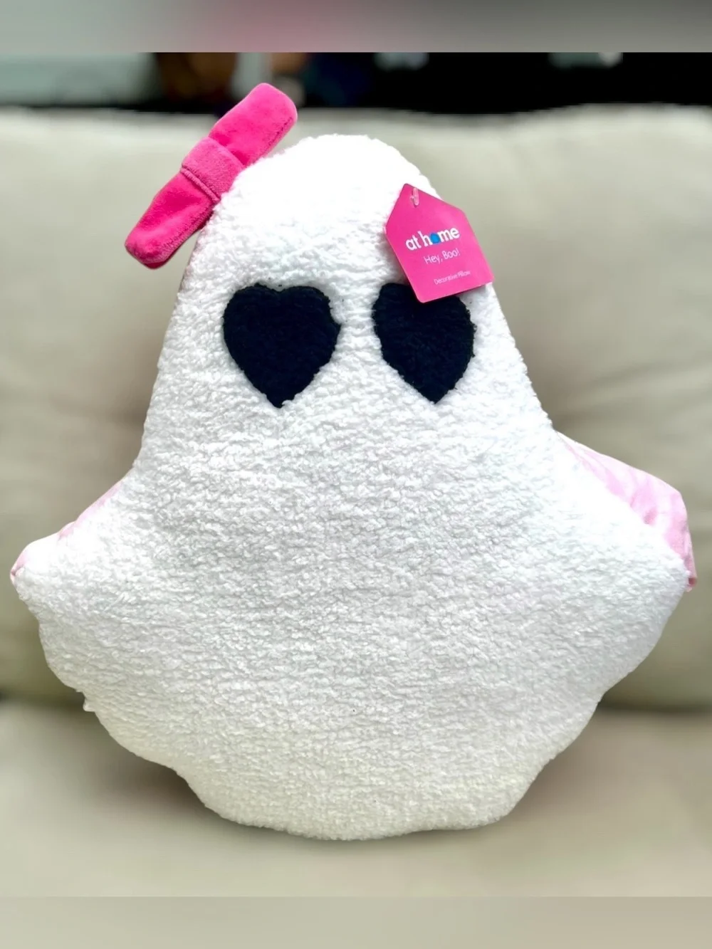 Hey Boo cute girly ghost throw pillow NWT